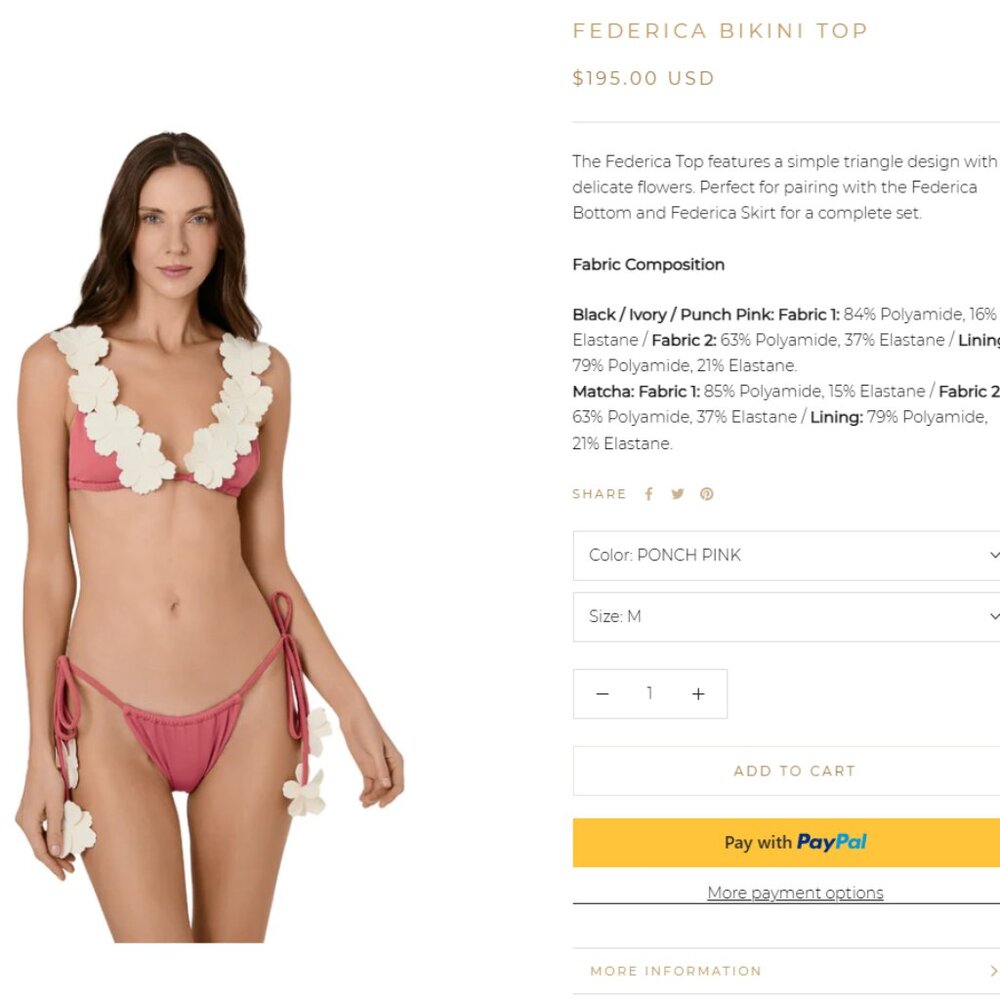 BAHIA MARIA FEDERICA BIKINI TOP- PONCH PINK- SIZE M- BRAND NEW WITH TAGS AND BOX